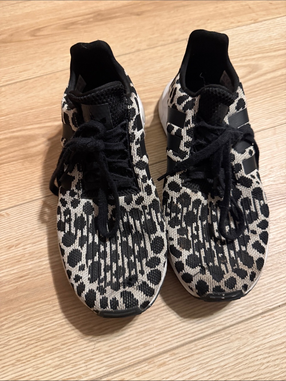 Adidas Black and Tan Leopard Knit Women’s Sneakers